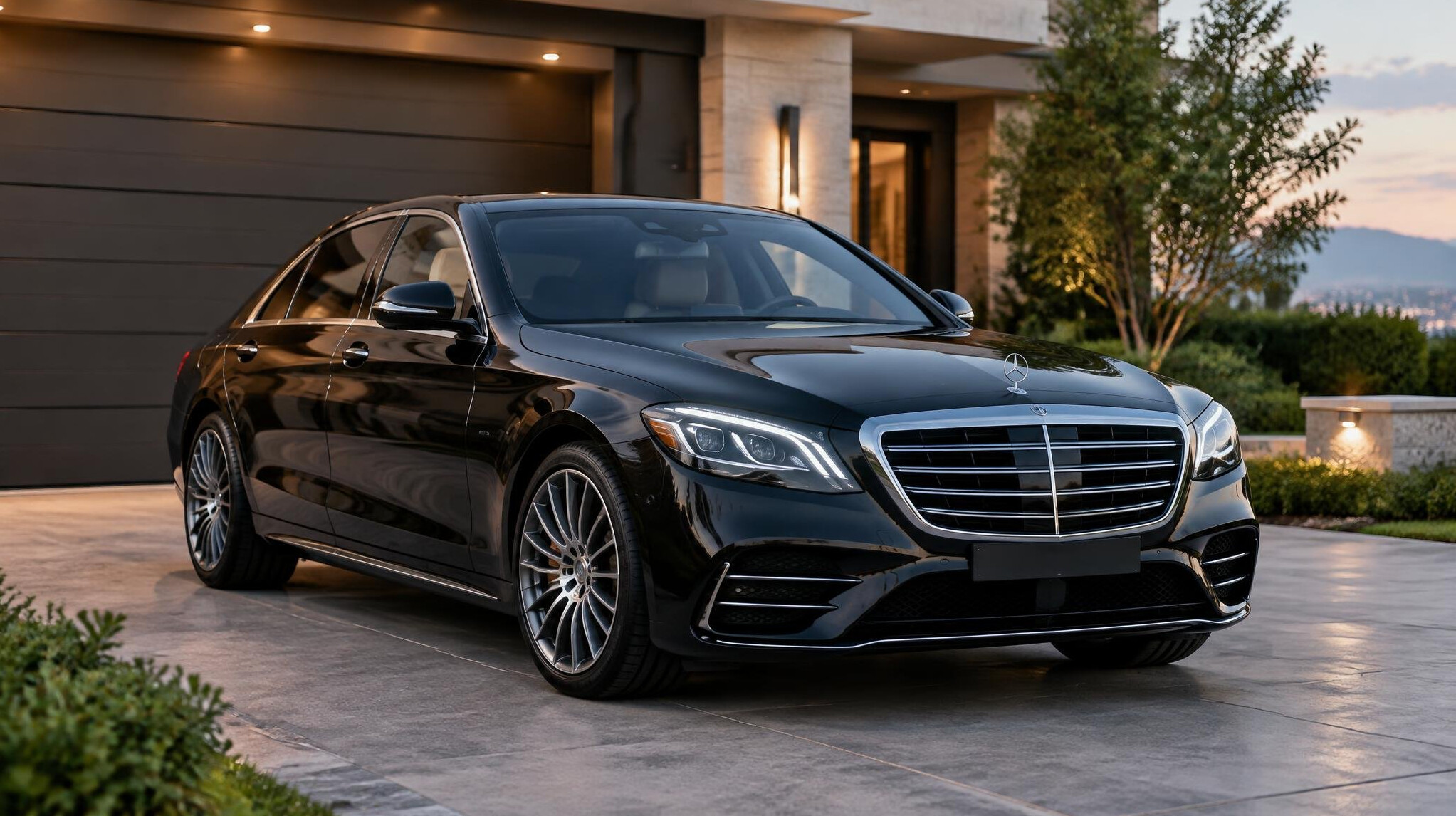 luxury car parked in driveway