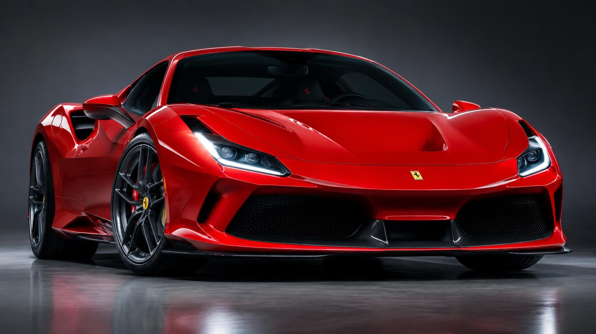 Red supercar in a studio-like setting