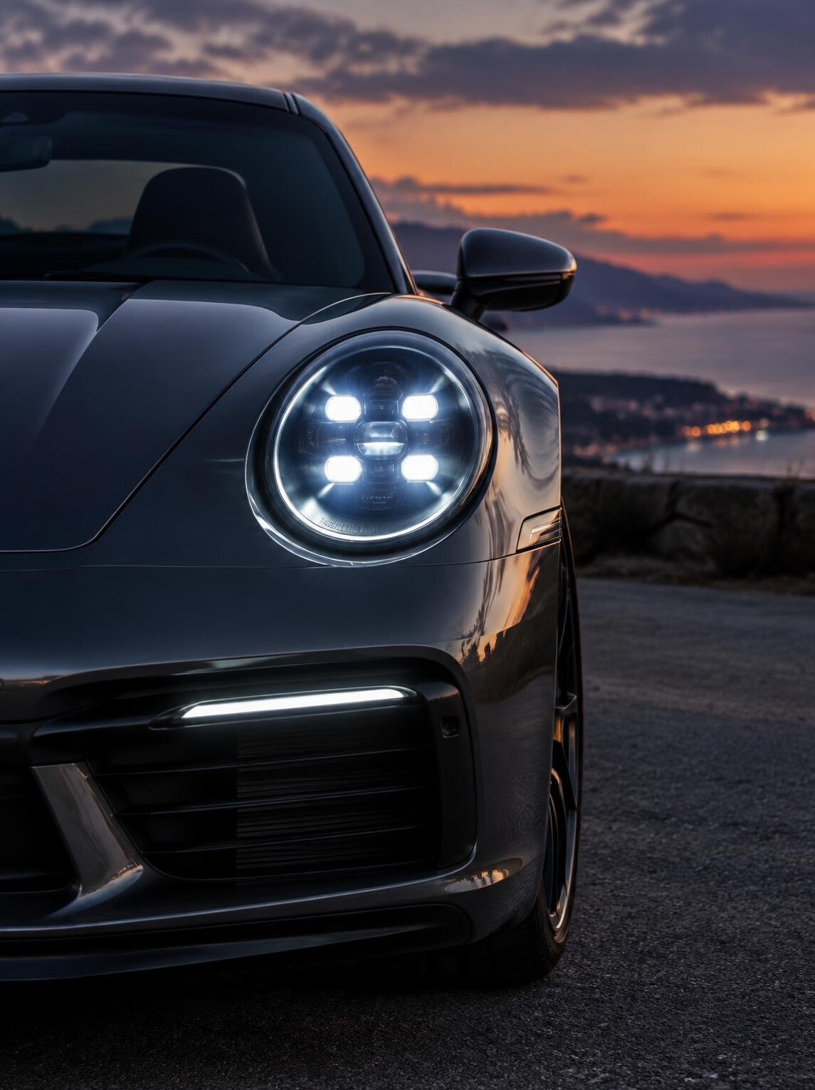 Sports car front detail with headlights