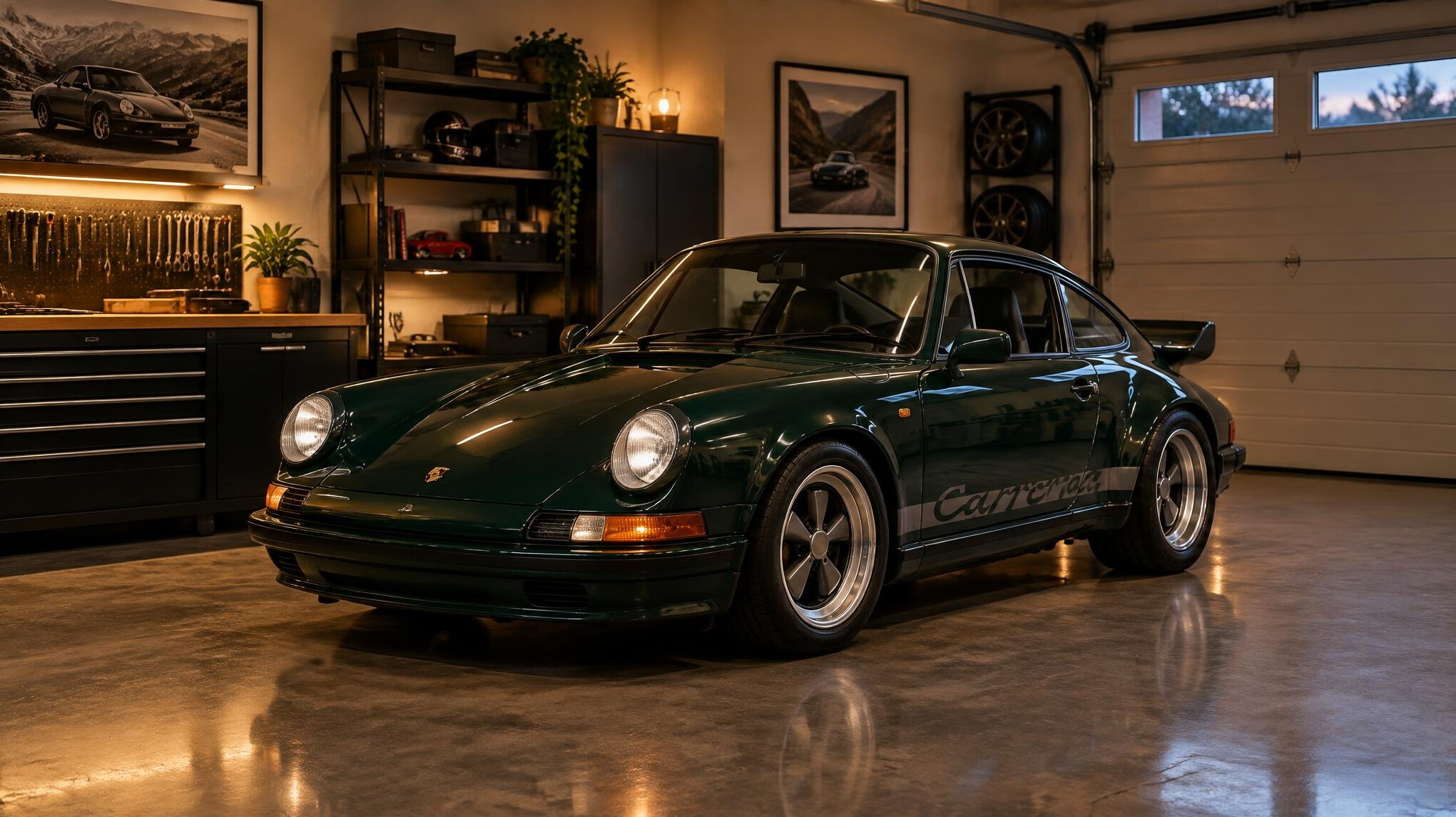 Collectible car inside a private garage