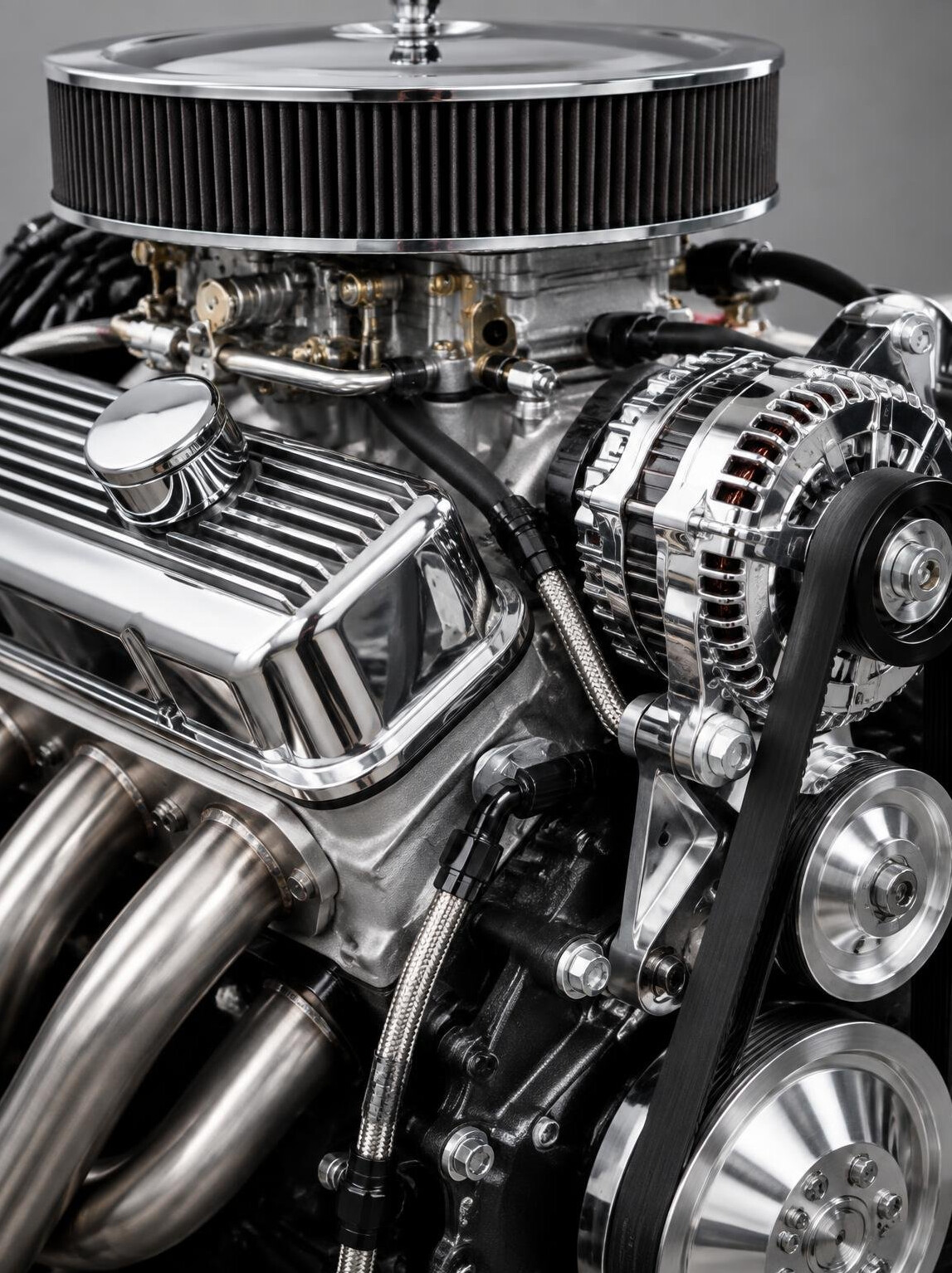 Close-up of a polished car engine