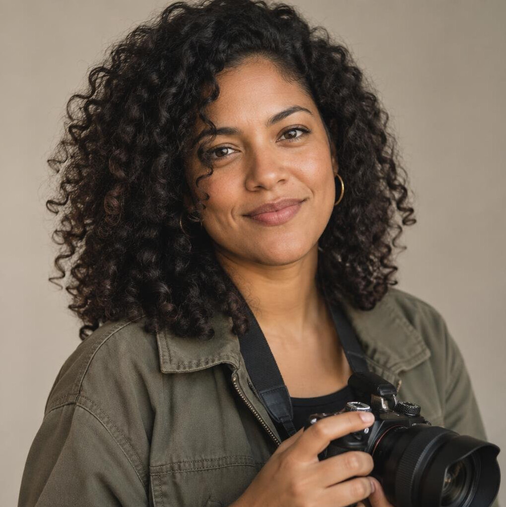 Portrait of a woman photographer smiling